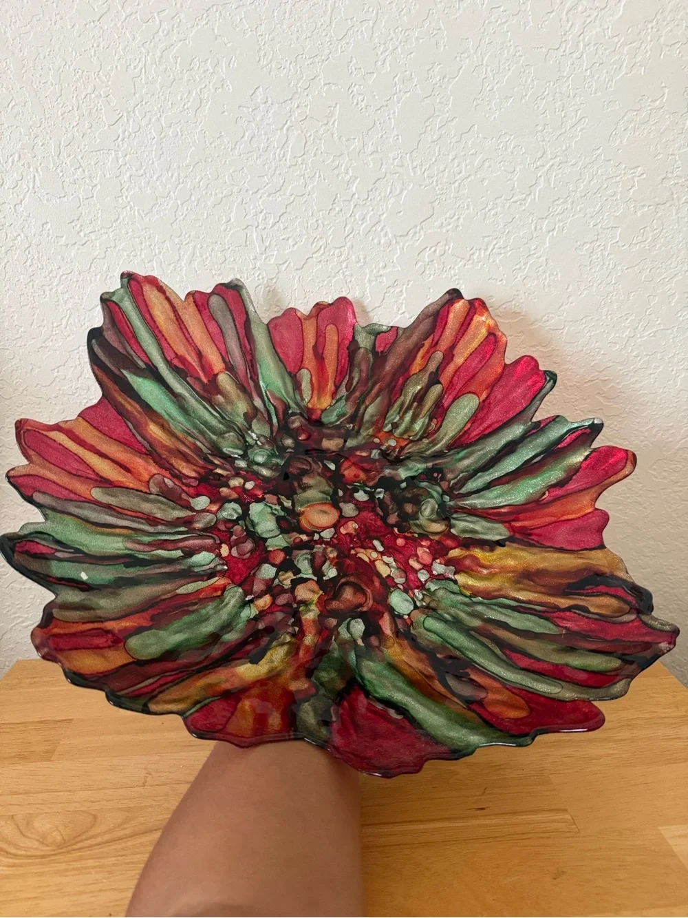 Pier 1 Artisan Red & Green Floral Glass bowl